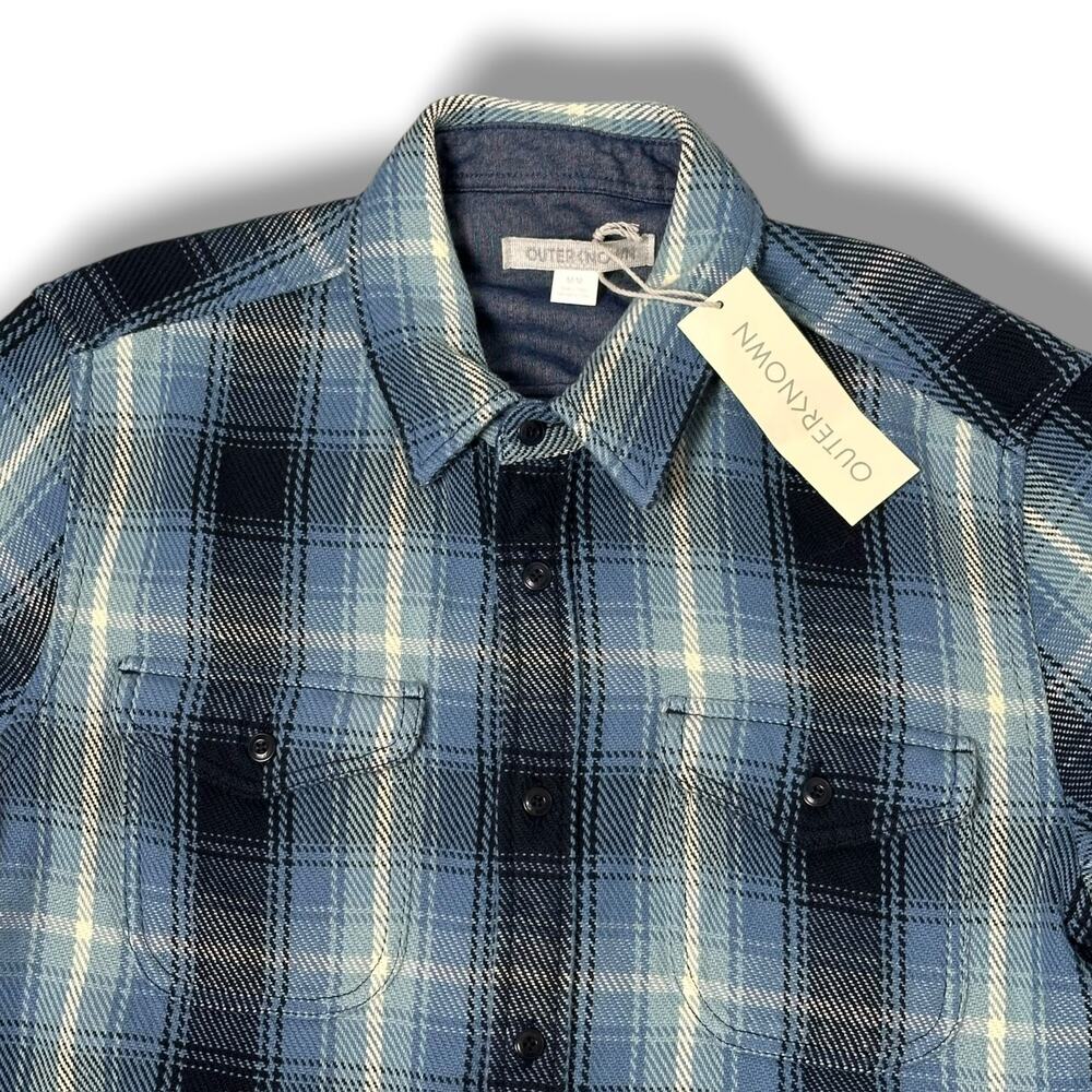 $168 NWT Outerknown Blanket Shirt 100% Cotton Plaid Flannel Puget Plaid Blue M - Picture 8 of 8